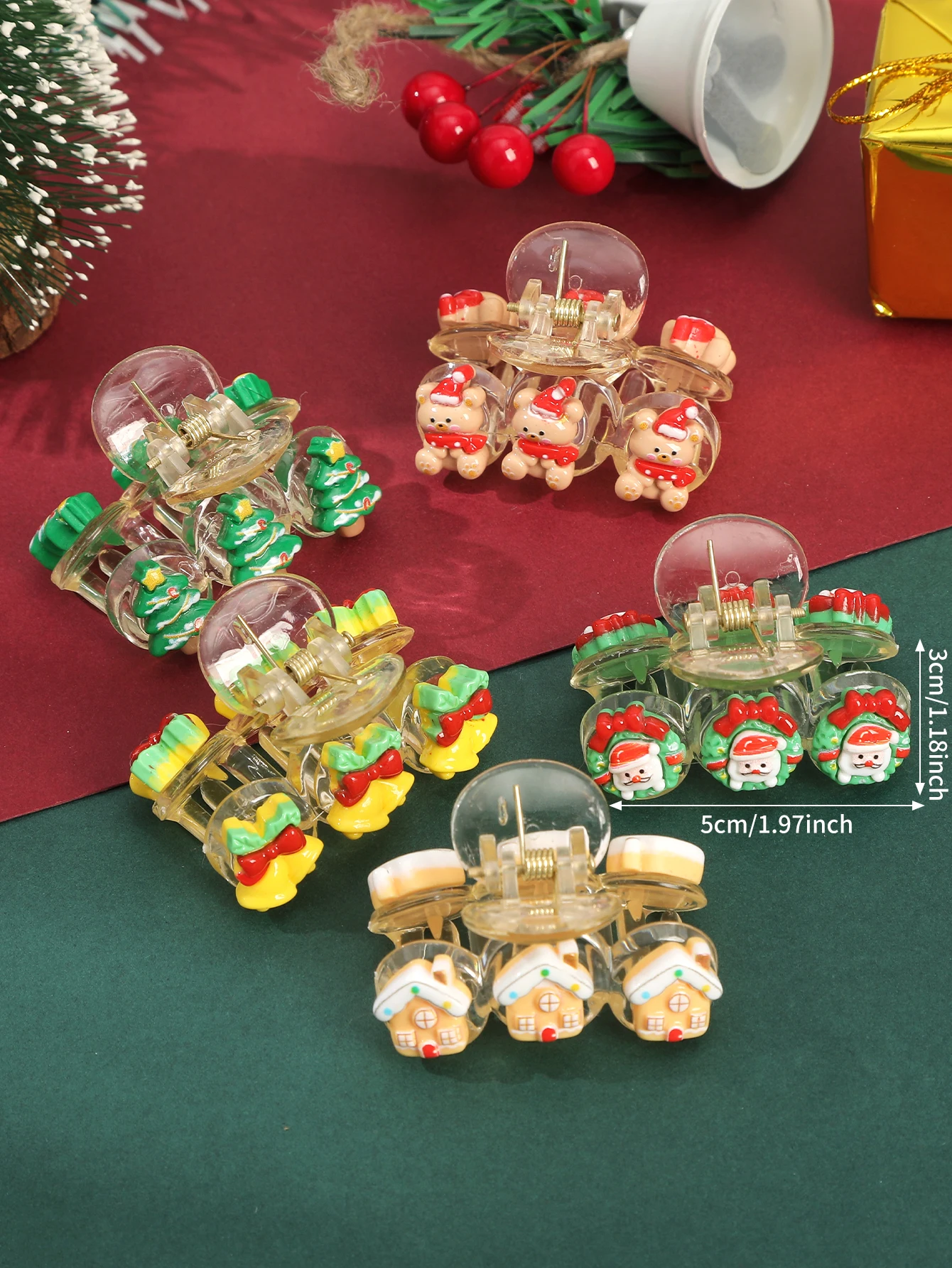 Christmas Tree Hair Claw Mini Small Cute Hairpin Crab Hair Grip Girls Green Red Festival Hairpin Fashion Hair Accessories