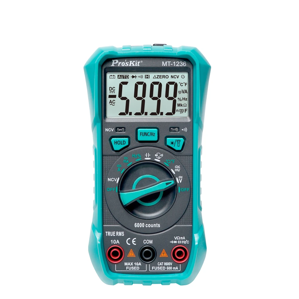 Pro'sKit MT-1236 3-5/6 True RMS Digital Multimeter ACA ACV DCA DCV Automatic Range Electrician Burn-proof Meter LED Lighting