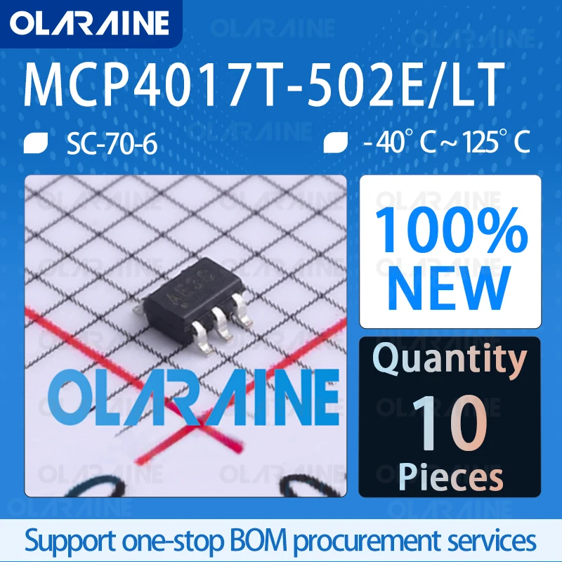 

10 pcs MCP4017T-502E/LT SC70-6 Semiconductors Digital Potentiometer ICs 5K I2C single 7-bit volatile memory