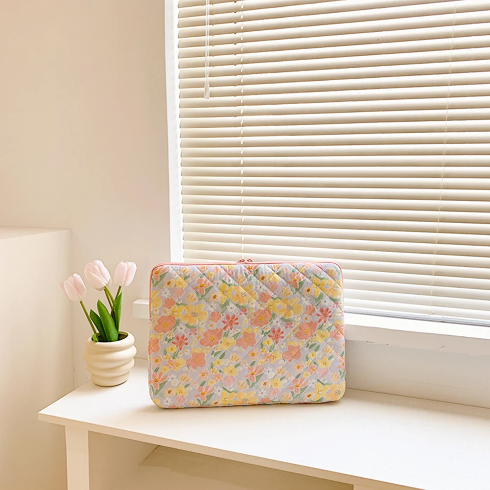 11/13/15 In Tablet Sleeve Case Shockproof Floral Laptop Protective Bag Quilted Soft Document Bag for School Work Business