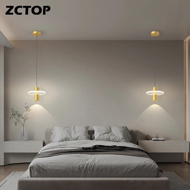 

Modern LED Pendant Lamps Full Copper Bedside Lights For Living Room Dining Room Bedroom Bar Lighting Fixtures Height Adjustable