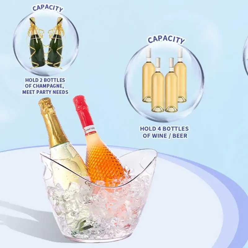 Clear Ice Bucket Multifunctional Drink Tub 2 Scoops Handle Cooling Large Ice Bucket For Wine Champagne Cooling Bar Supplies