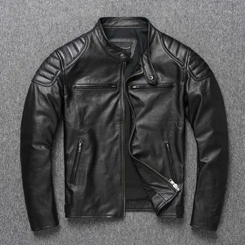 Motorcycle Riding First Layer Cowhide Leather Jacket Men's Stand-up Collar Youth Spring Autumn Large Size Jackets 1