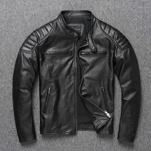 Motorcycle Riding First Layer Cowhide Leather Jacket Men's Stand-up Collar Youth Spring Autumn Large Size Jackets 1