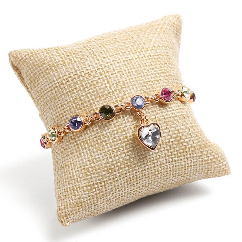 

50JB Cotton and Linen Bracelet Watch Pillow Small Brown Jewelry Display Props Bracelet Cushion Holder Pillow