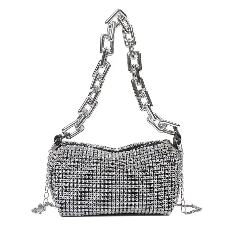 Luxury Rhinestone Bucket Bag Glitter Chain Prom Purse Women's Dinner Package Fashion Female Shoulder Bag