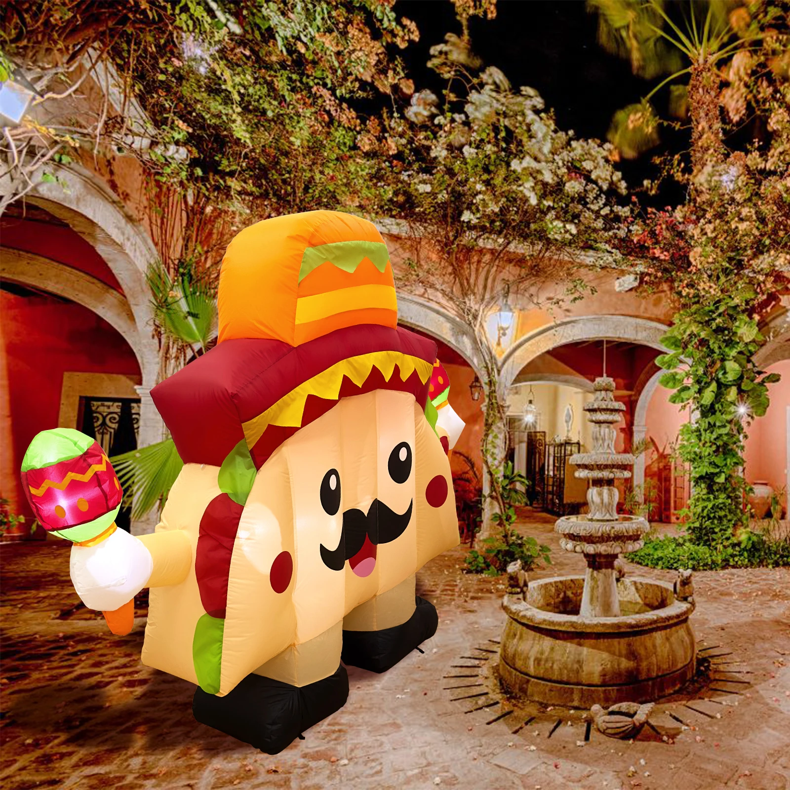 Taco Balloon 6FT Cinco De Mayo Inflatable Cactus - LED Light Up Taco  Sombrero Outdoor Decoration Outdoor Cactus Decoration LED Lights Taco
