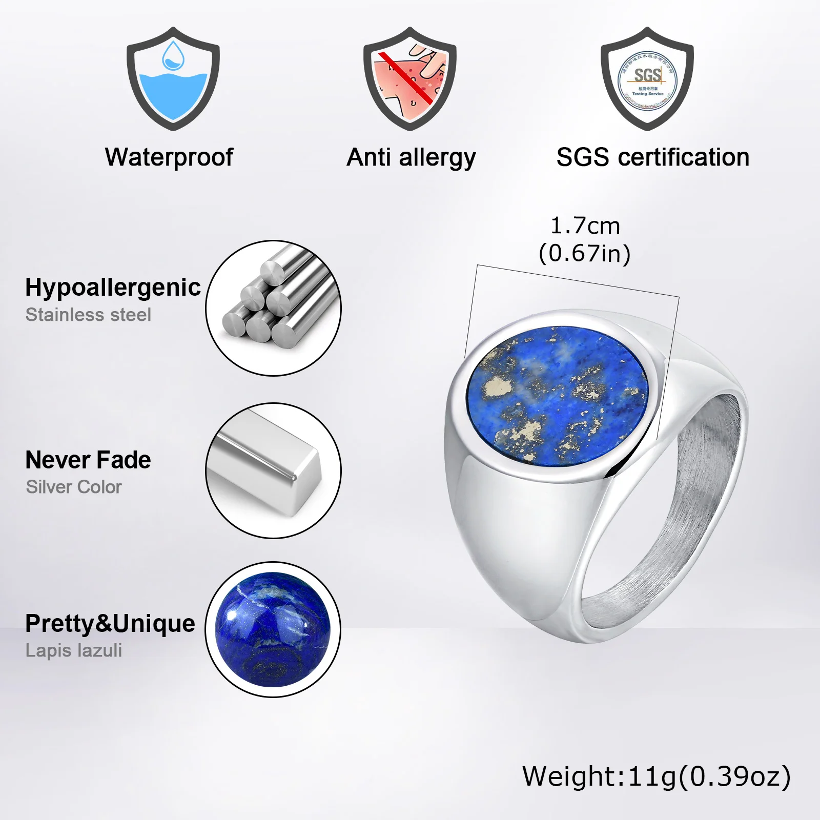 Vnox Rock Punk Oval Rings for Men, US Size 6-12 Stainless