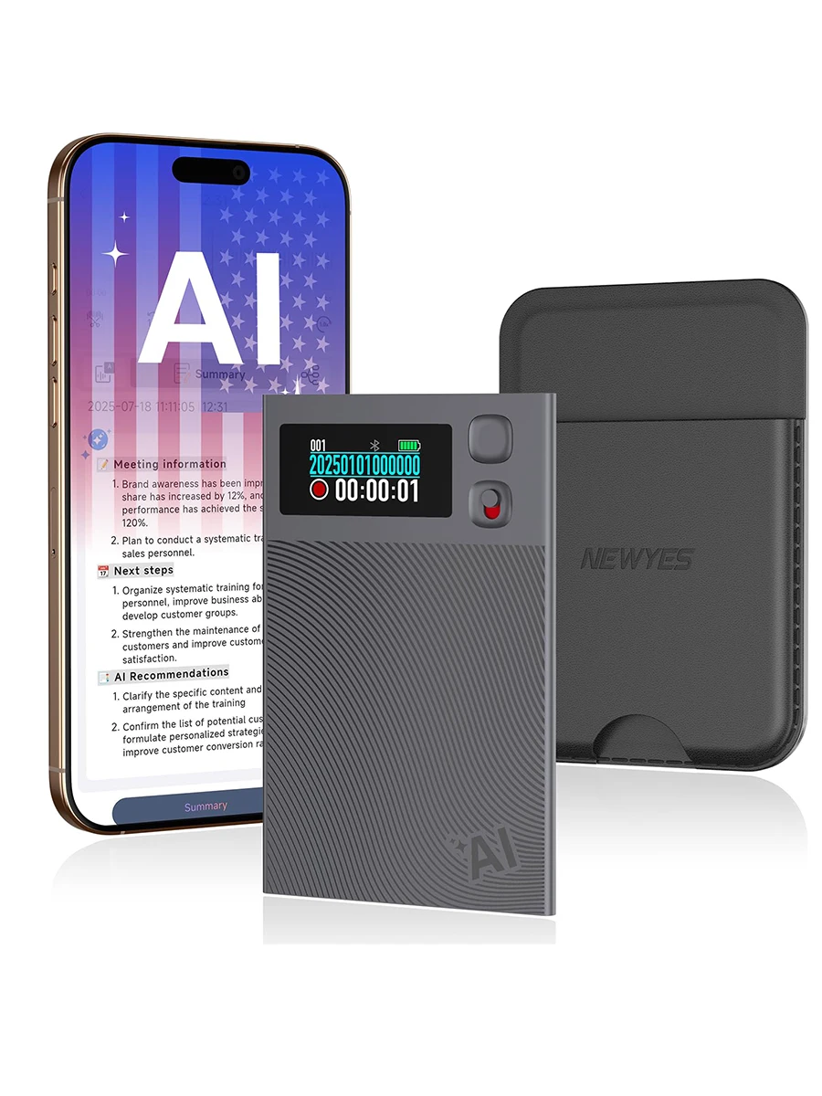 מקליט קול AI NEWYES Ailog מקליט אודיו דיגיטלי חכם שליטה באפליקציה תרגום וסכום 188+ שפות תרגום