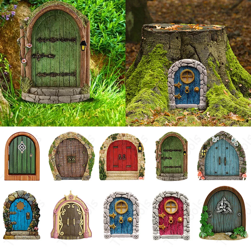 Miniature Fairy Door Figurine Statue For Outdoor Yard Art Garden Tree Decoration Engraved Design Creative Indoor Outdoor Decor