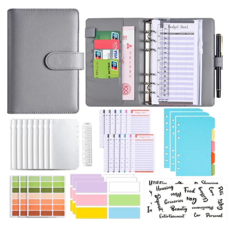 

2023 A6 PU Leather Budget Binder Notebook Cash Envelopes System Set for Money and Bill Organizer New Budget Planner