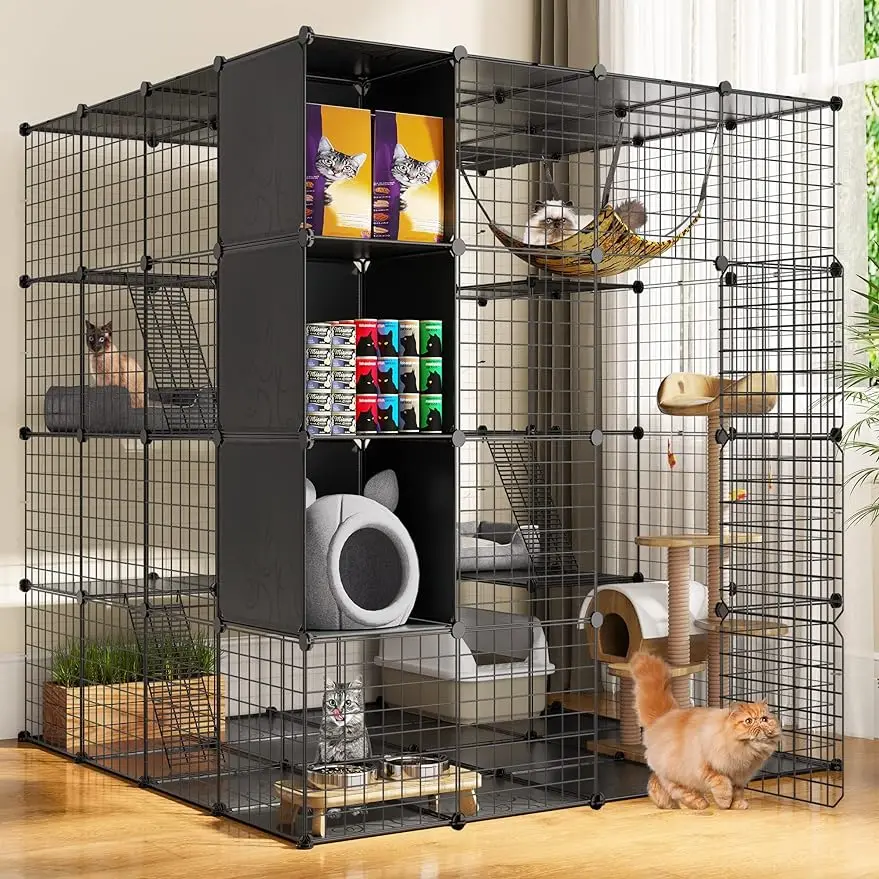 

YITAHOME Large Cat Cage with Storage Cube DIY Indoor Catio Cat Enclosures Metal Cat Playpen with Large Hammock for 1-4 Cats