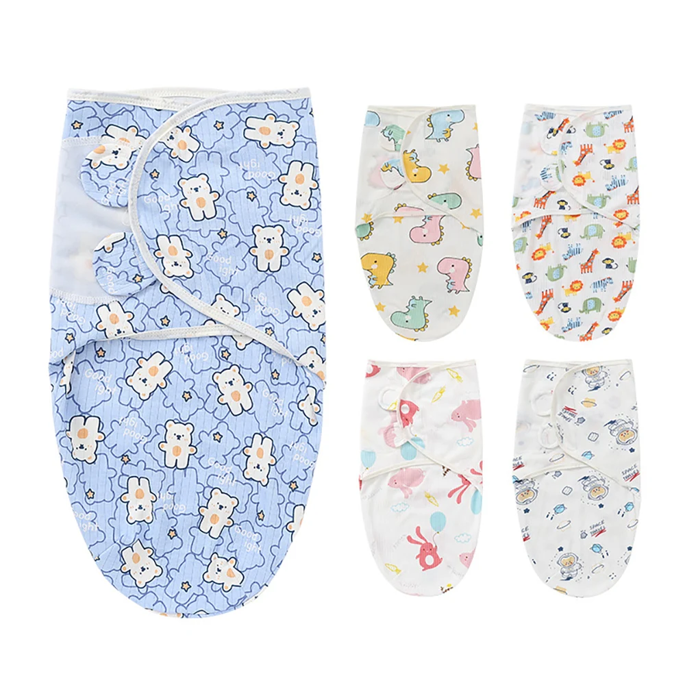 

Newborn Baby Sleeping Bag With Hat Cotton Summer Thin Infant Wrap Sleepwear Bear Print Cocoon Adjustable Baby Swaddle Blanket