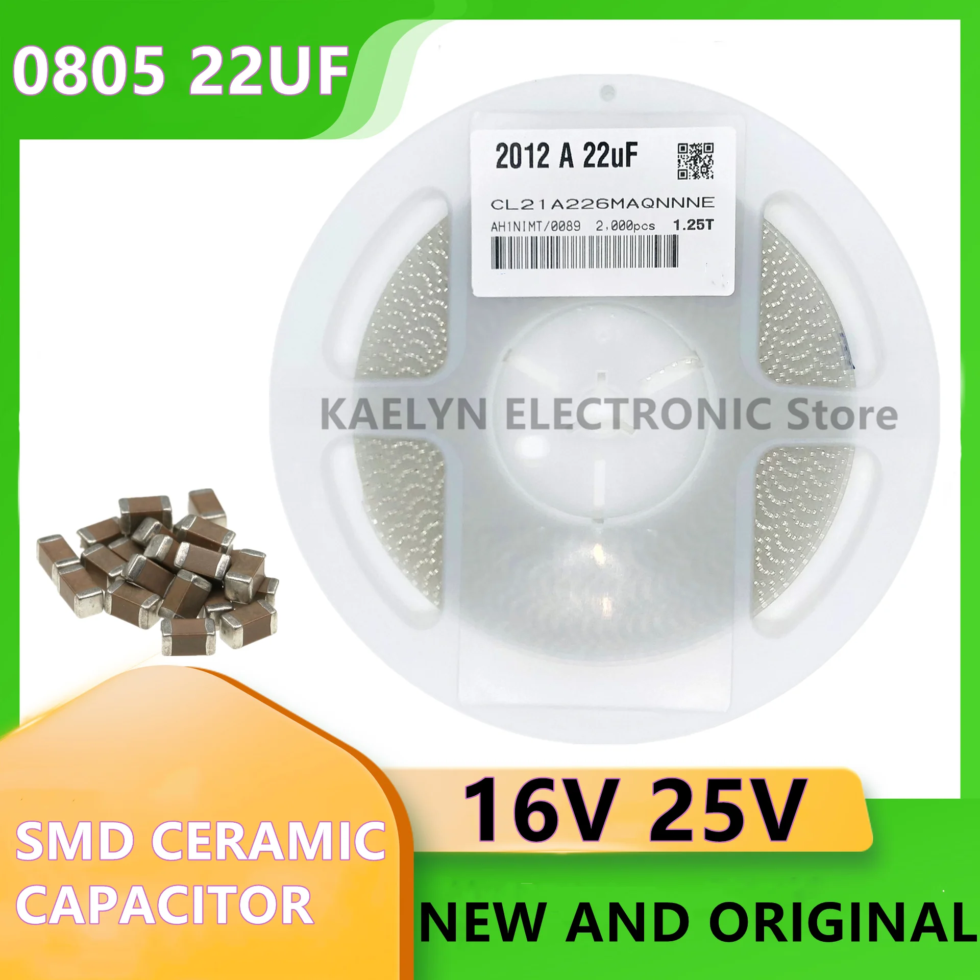 1reel/2000PCS chip capacitor smd 2012/0805 22UF 226M 226 20% 16V 25V X5R CL21A226MAYNNNE CERAMIC MLCC NEW AND ORIGINAL 50pcs 22uf ±20% 10v x6s 0805 226m error smd thick film chip multilayer ceramic capacitor