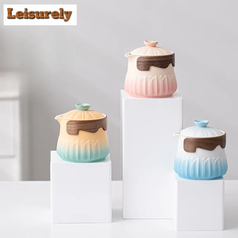 Gradient Ramp Lotus Travel Tea Set Kit Traditional 1 Pot 3 Cups Tea Maker Organizer Portable Camping Tote Bag Accessories Craft