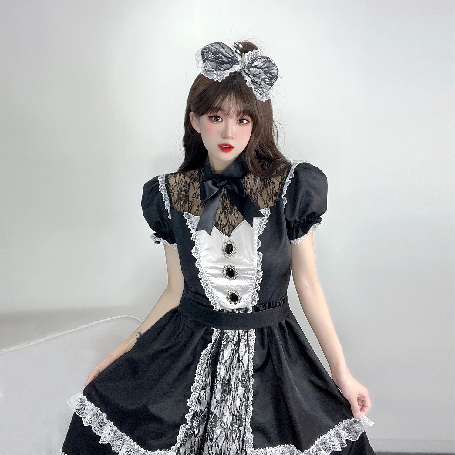 

Vintage Dress Lolita Cosplay Sexy Cute Lovely Black White Maid Dress Victorian Gothic Medieval Women's Clothing