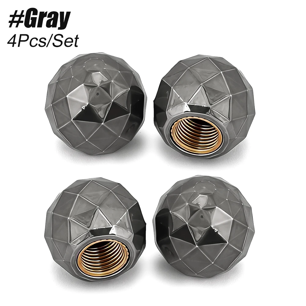 Diamond Ball Tire Valve Caps - Set of 4, Premium Black Dust Covers
