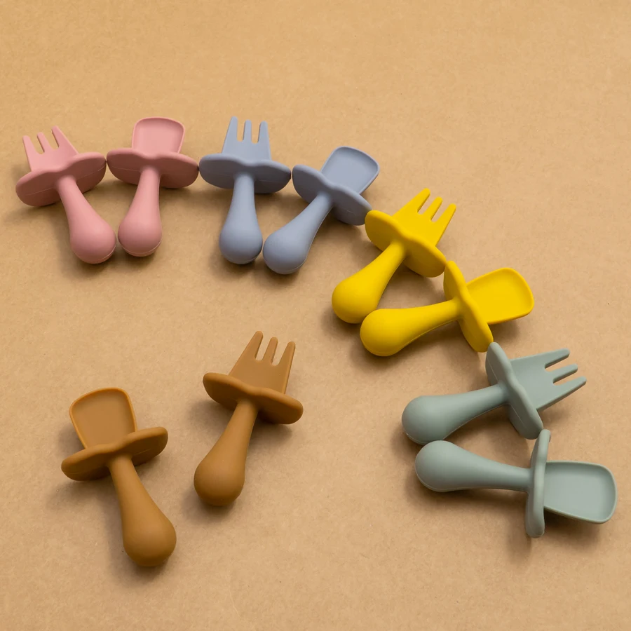 Baby Silicone Fork Spoons Cutlery Utensils Newborn Feeding Spoons Training Toddler Utensils For Baby Weaning Tableware silicone feeding spoon silicone cutlery set learning spoons fork spoon set baby cutlery