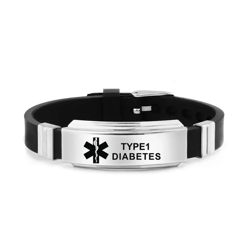 Diabetic Silicone Bracelets DIY Alert ID Bracelet Adjustable Length ICE Wristband for Men Woman Kids silicone bracelet medical alert bracelet