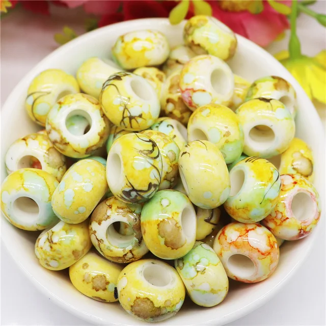 10Pcs Marble European Craft Beads Large Hole Spacer Beads Colorful Pony  Beads for DIY Necklace Bracelet Jewelry Making Hair Bead