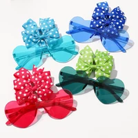 3Pcs/Pack Solid Dot Hair Bows Clip Girls Boutique Bowknot Hair Clips Kids Colorful Heart Sun Glasses Children Hair Accessories 2