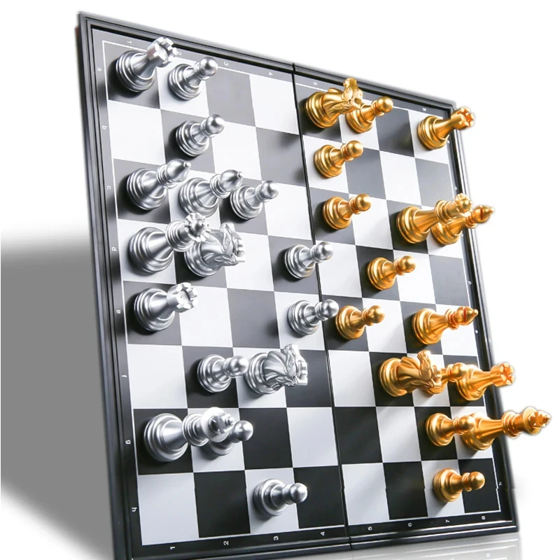 Board game magnetic chess set wooden chess foldable chess board table games folding chess board chess pieces and board chess pieces chess puzzle game Classic Folding Magnetic Chess Set With Chessboard 32 Pieces Gold Silver Portable Travel Games Chess For Adults Kid Toy