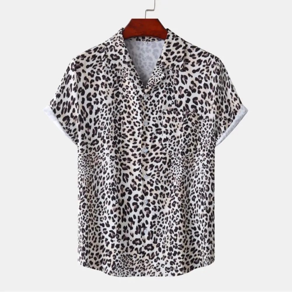 Fashion Leopard Men's Short Sleeve Shirt Oversize Loose Fit Stylish Shirt For Men Lapel Trend Casual Button Up Men's Clothing