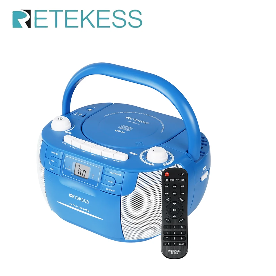 레테케스 TR621P 블루 다기능 CD 붐박스 (블루투스/CD/테이프/USB/TF FM/AM 라디오) 파티, 가족 모임 선물용