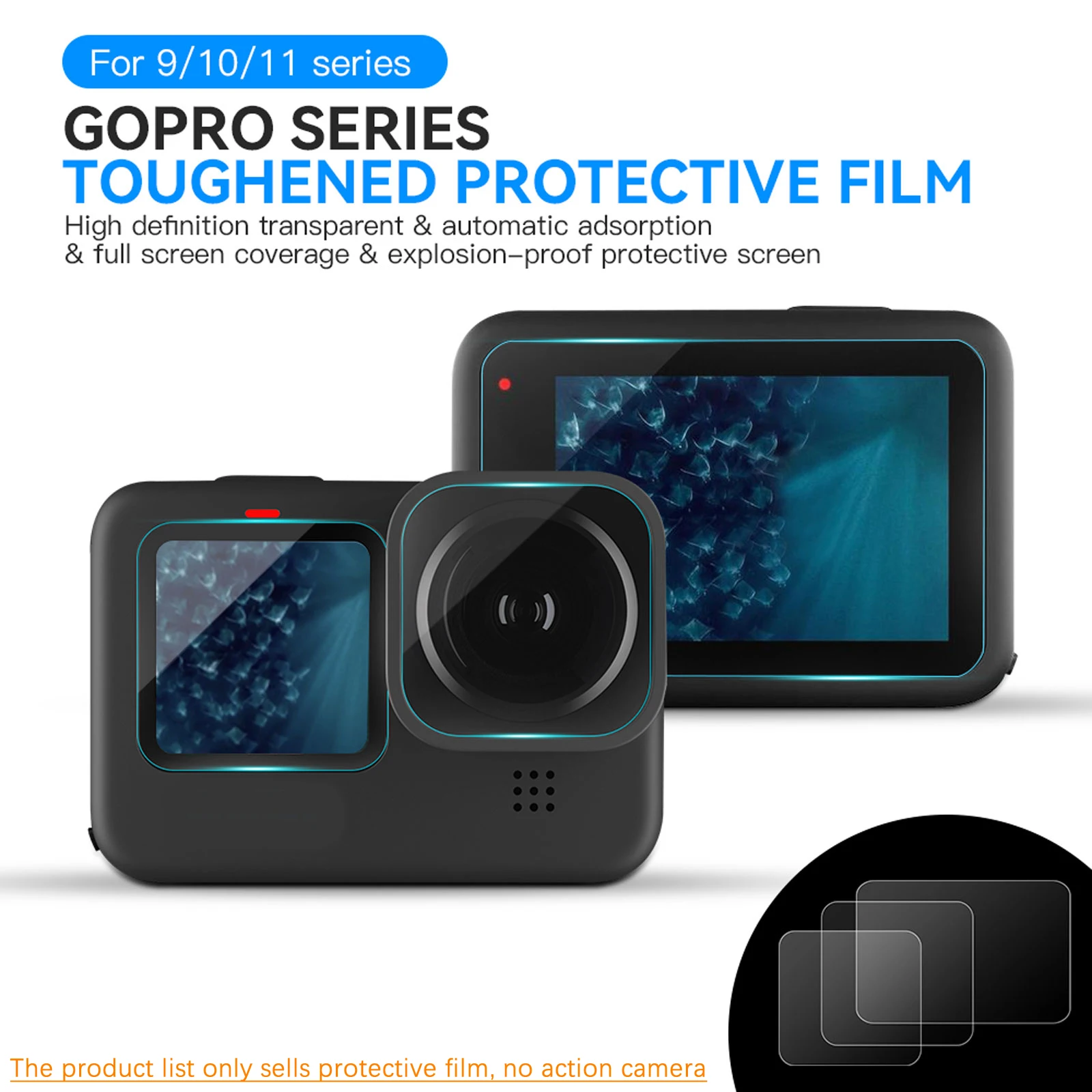 GoPro Hero 11 용 HD 강화 유리 화면 보호기, Gopro 9 10 11 용 블랙 렌즈 보호 필름 카메라 액세서리