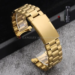 Sleek Stainless Steel Curved - End Watch Strap with Folding Buckle - 22mm (Gold)