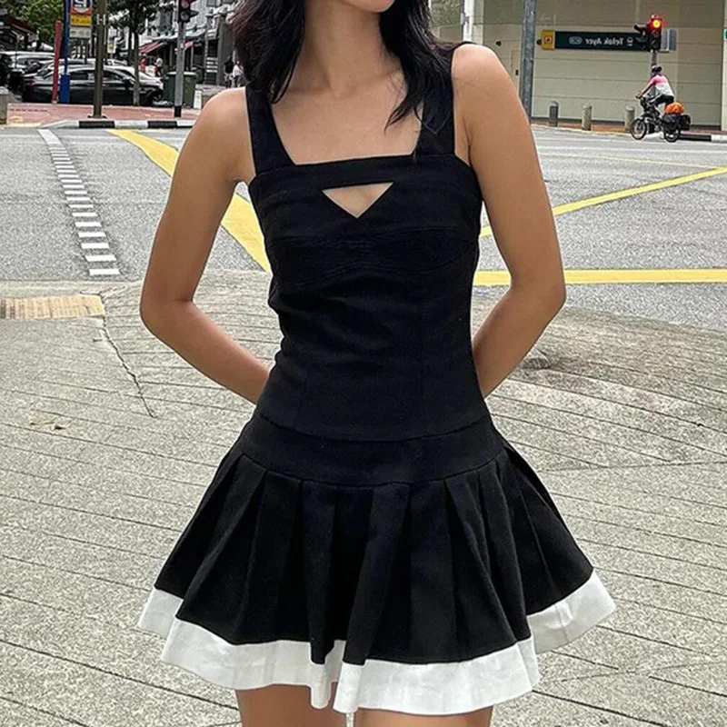 

Платье TARUXY женское ТРАПЕЦИЕВИДНОЕ со складками, пикантное ажурное мини-платье без рукавов, с V-образным вырезом, высокой талией и открытой спиной