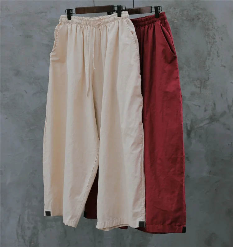 plus size clothing Leg Pants Belt Cotton Linen Solid Color Vintage Trouser Pockets 2022 Summer New Vintage Women Pants FT822 womens clothing