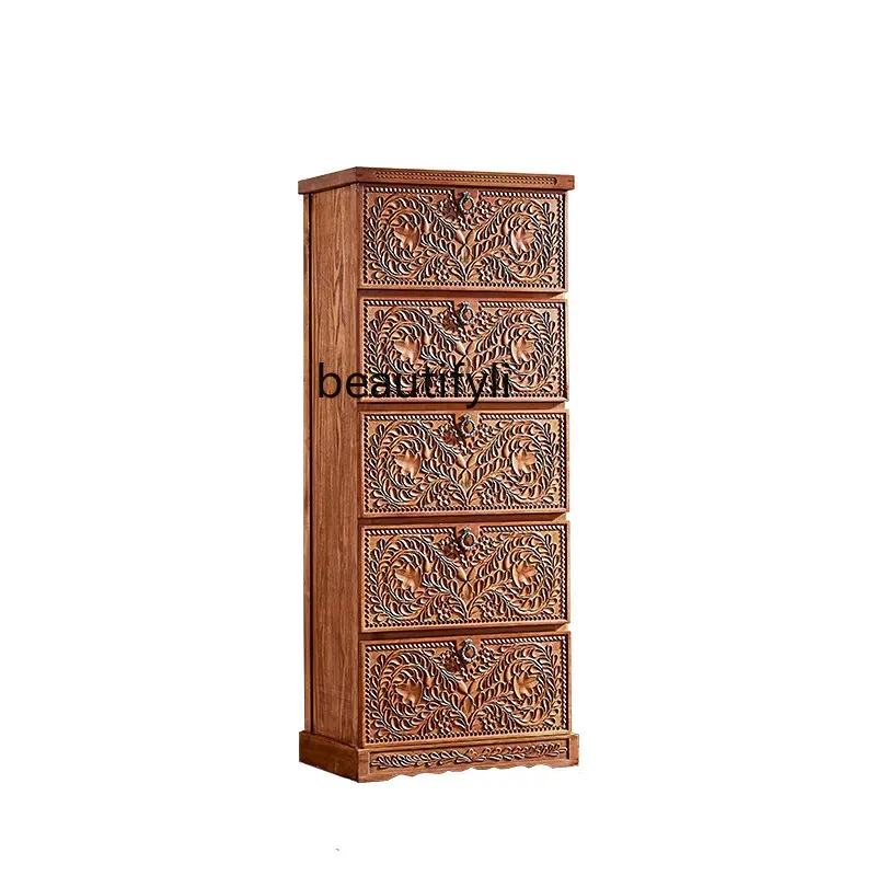 

yj Thai Solid Wood Carved Vintage Chest of Drawers Living Room Locker Southeast Asia Clothes Closet