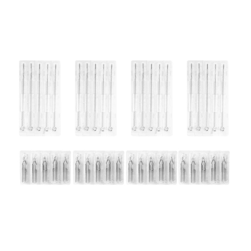 

20Pcs Stainless Steel Tattoo Needles Set With 20Pcs Disposable Tattoo Tips Tubes Set Sterile Nozzle Semi-Permanent Gray