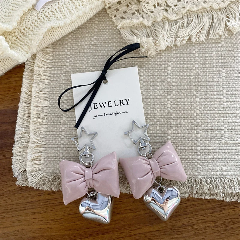 Elegant Heart Bow Lanyard Wrist Strap Keychain and Backpack Accessory Gift