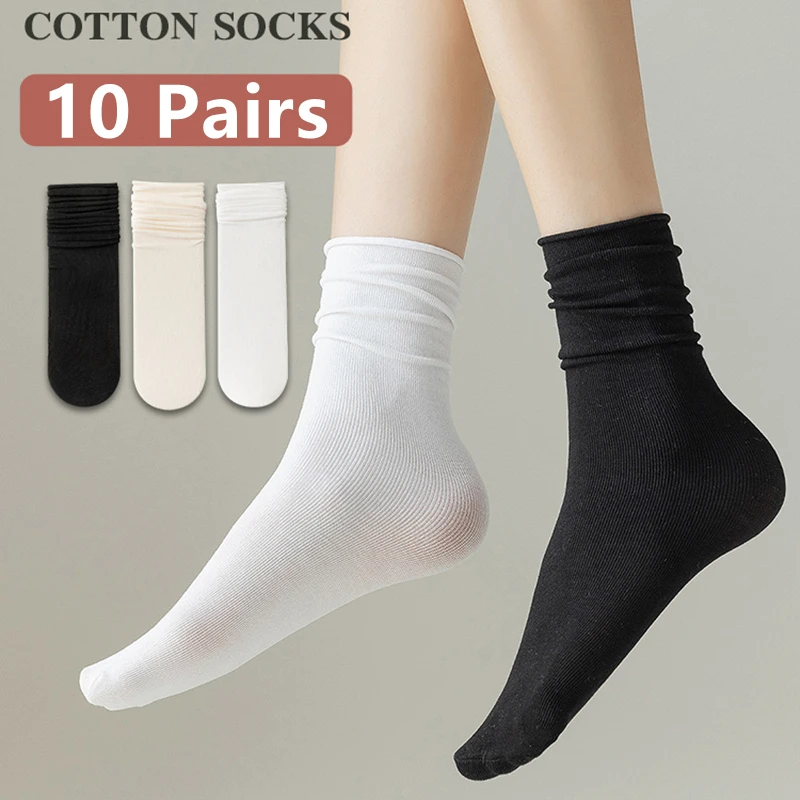 Womens Socks 10 Pairs Thin Ice Silk Women's Long Tube Socks Summer Cool Mid Calf Socks Black and White Ice Pile Pile Ladies'