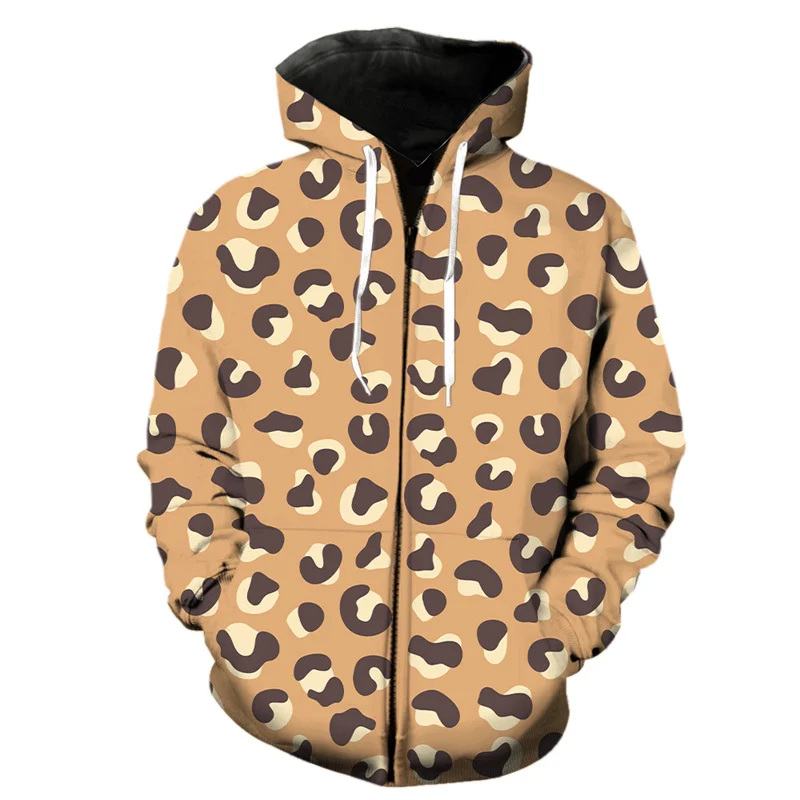 thumbnail image 1 of Sudadera con capucha y cremallera con estampado 3D de leopardo para hombre, estilo Harajuku, con estampado de piel de animal, de manga larga, estilo urbano, holgada, para primavera, 1 of 5