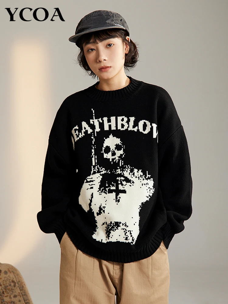

Oversize Sweater Women Y2k Tops Long Sleeve Jumper Knitted Skulls Coats Autumn Korean Gothic Grunge Harajuku Pullover Clothing