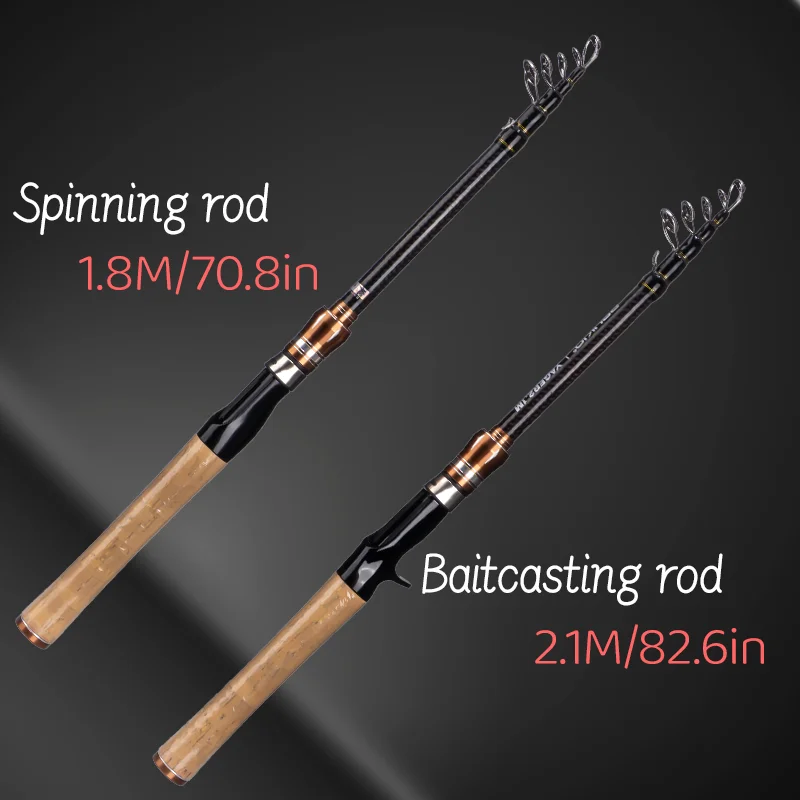 Telescopic Lure Rod 1.8M 2.1M Carbon Spinning Rod Baitcasting Fishing Pole 6 Section Wooden Handle Casting Fishing Tackle