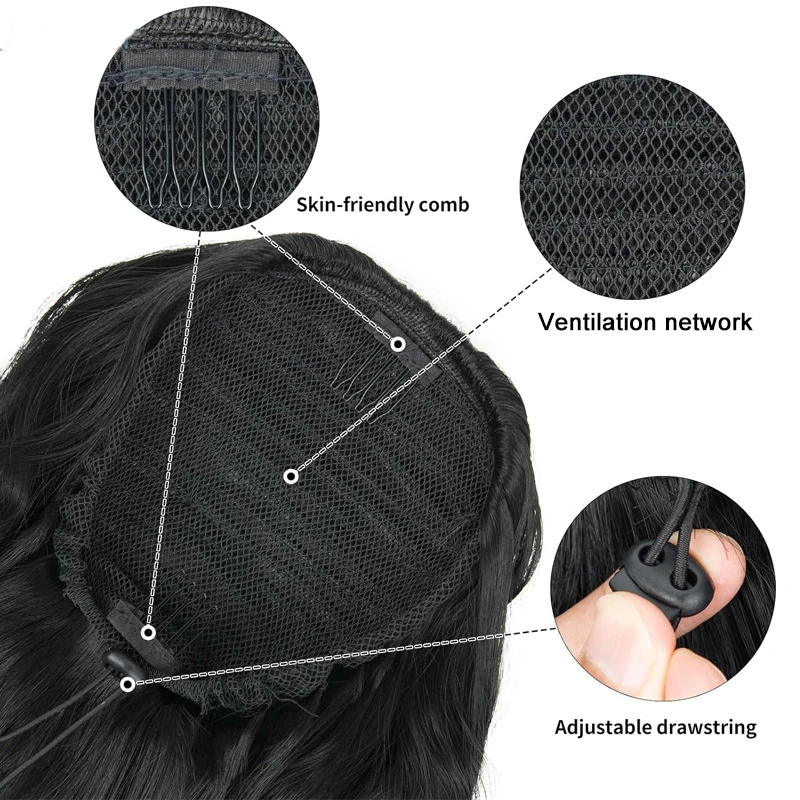 22Inch Long Synthetic Water Wave Curly Ponytail Drawstring Clip in Hair Natural color Extension for Women clip in ponytail hair extension,synthetic ponytail,clip in ponytail extensions