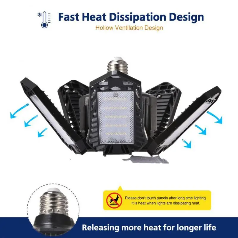 

Garage Lights 8000LM LED Adjustable Panels Deformable Bulb Ceiling Light Work For Warehouse Workshop Industrial Lighting