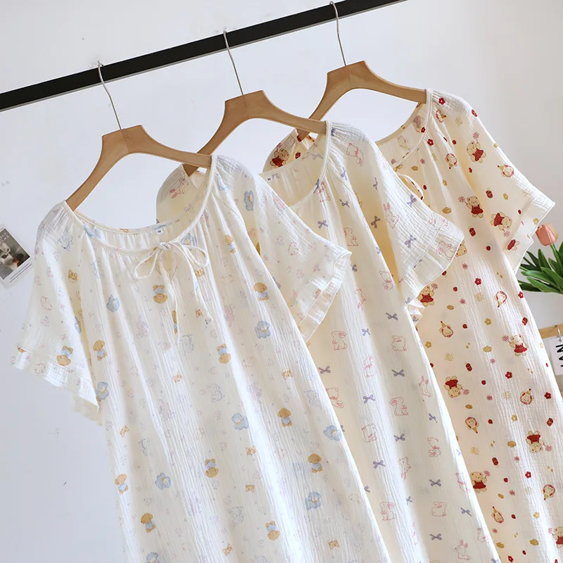Ladies' Cotton Cloth Sleeping Dresses for Spring and Summer Newest Loose Home Clothes Cute Sweet Women Nightwear Clothes