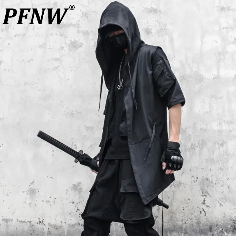 

PFNW Men's Darkwear Large Size Windbreaker Youth Medium Long Cloak Hooded Punk Wizard Coat Tide Chic Gothic Fashion New 12Z5298