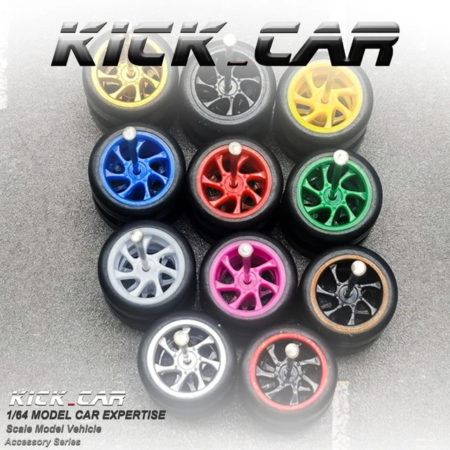 1/64 Wheels with Fixed Rubber Tires Seven Spoke for Toy Model Diecast Cars Refiting Parts for Hotwheels (5 sets for 5 Cars) 5