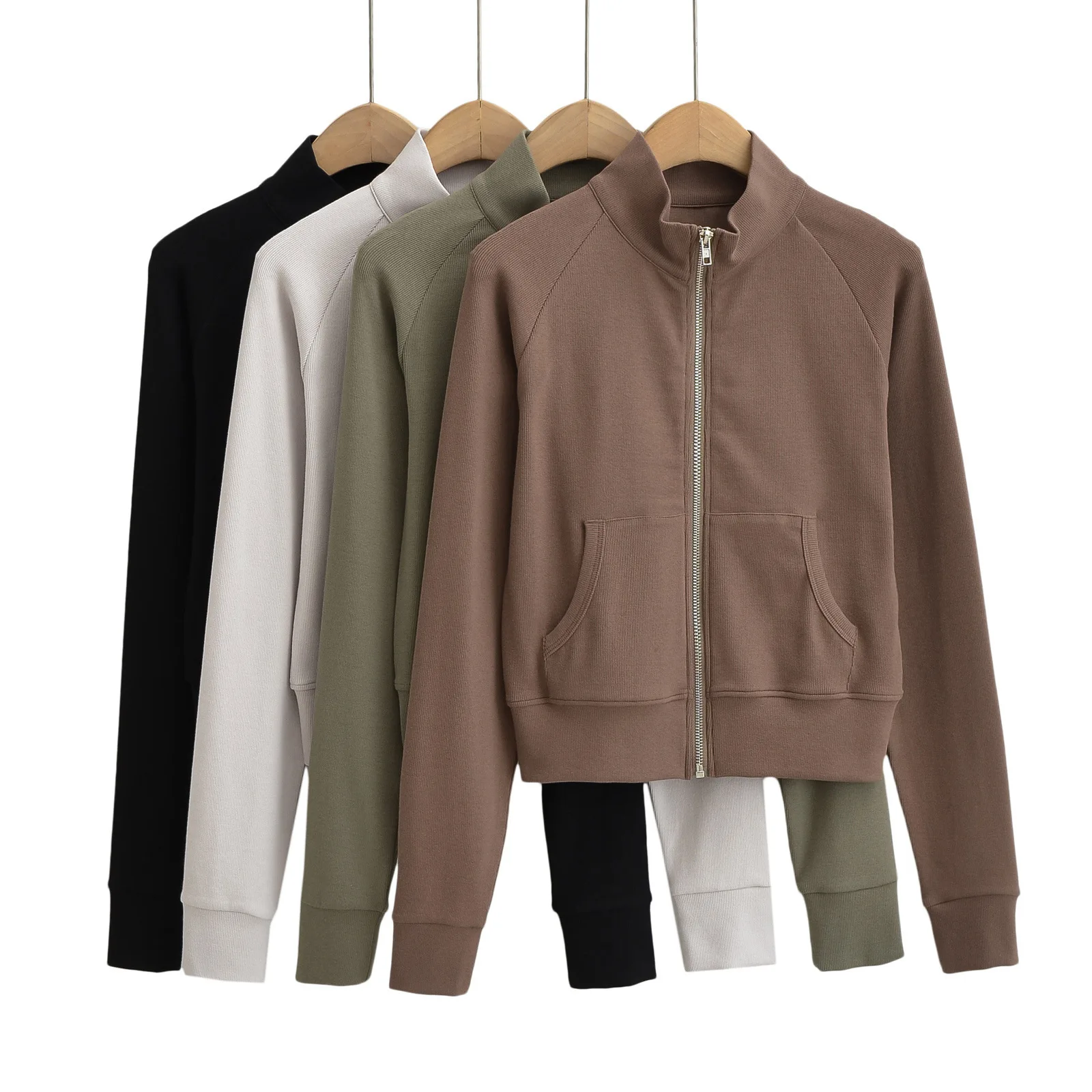 

Autumn Fashion Zipper Short Long-sleeved Jacket Top European and American Hot Girl Slim Stand Collar Casual Jacket for Women