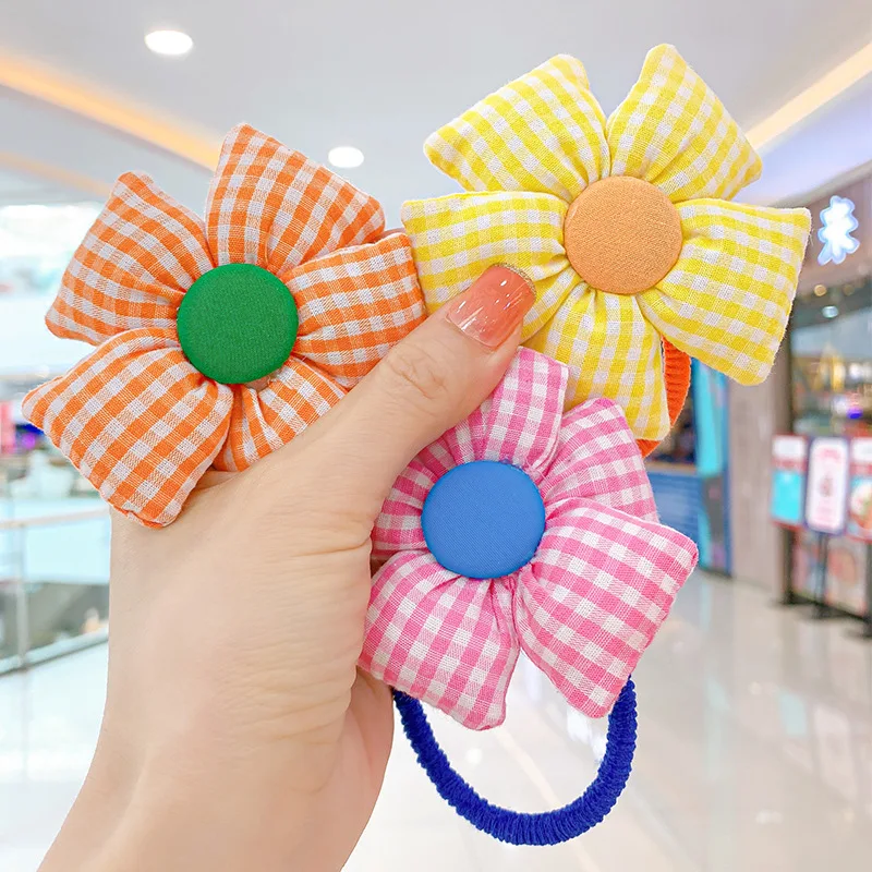 

1PCS Girls Hair Accessories Little Girl Plaid Flower Rubber Band Cute Hair Ring Hair Rope Headdress