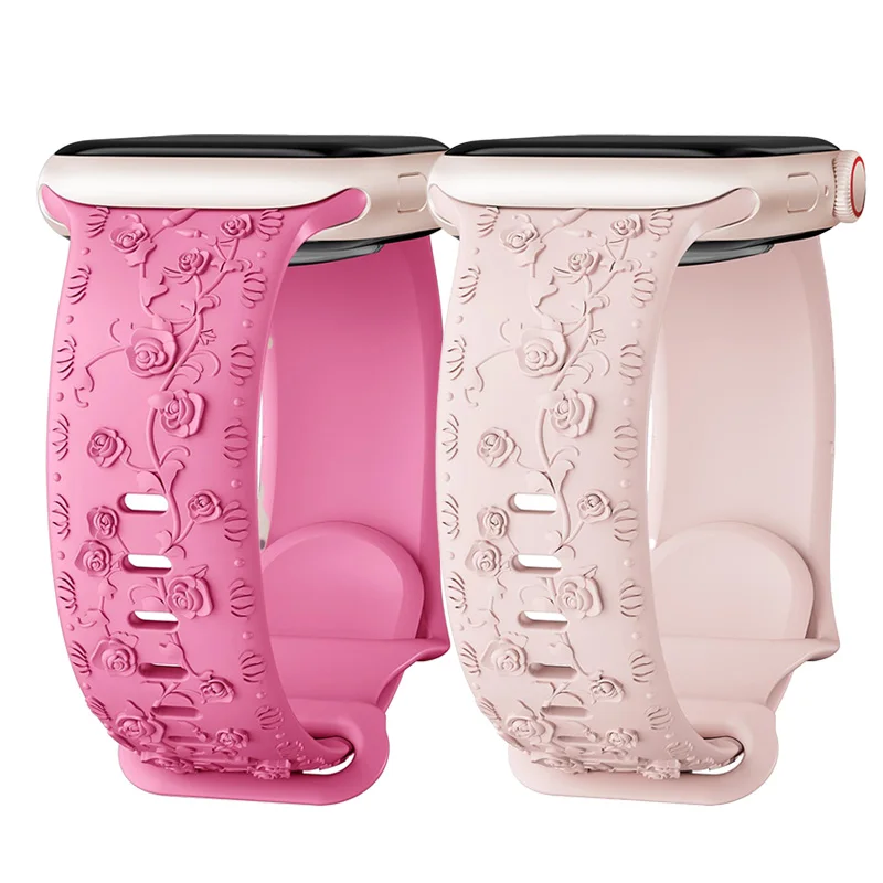 ตัวเลือกสินค้า สายรัด Apple Watch ดอกไม้แกะสลัก 42-46 มม. Correa สวยหรู