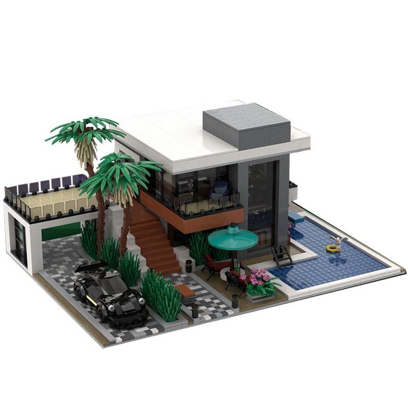 

3156 шт., лидер продаж, город, уличный вид, Moc, модульный современный дом на заказ, самодельные креативные идеи, детский подарок на день рождения, блоки