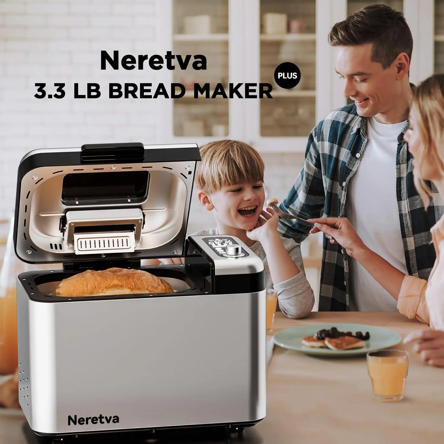 Bread Maker, 3.3LB Larger Bread Machine 15-in-1 Stainless Steel & Nonstick Ceramic Pan & Auto Nut Dispenser Breadmaker Machines 6