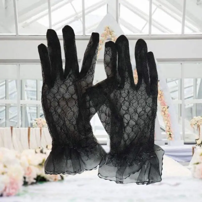 Women's Ladies Lace Gloves Elegant Short Gloves Courtesy Summer for Wedding Dinner Parties Lace Net Yarn
